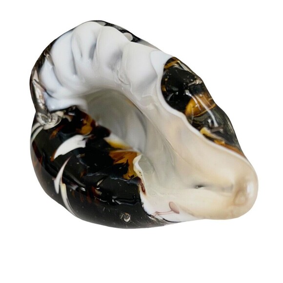Hand Blown Cased Art Glass Seashell Conch Sculpture White Brown Gold 7” - Picture 2 of 6